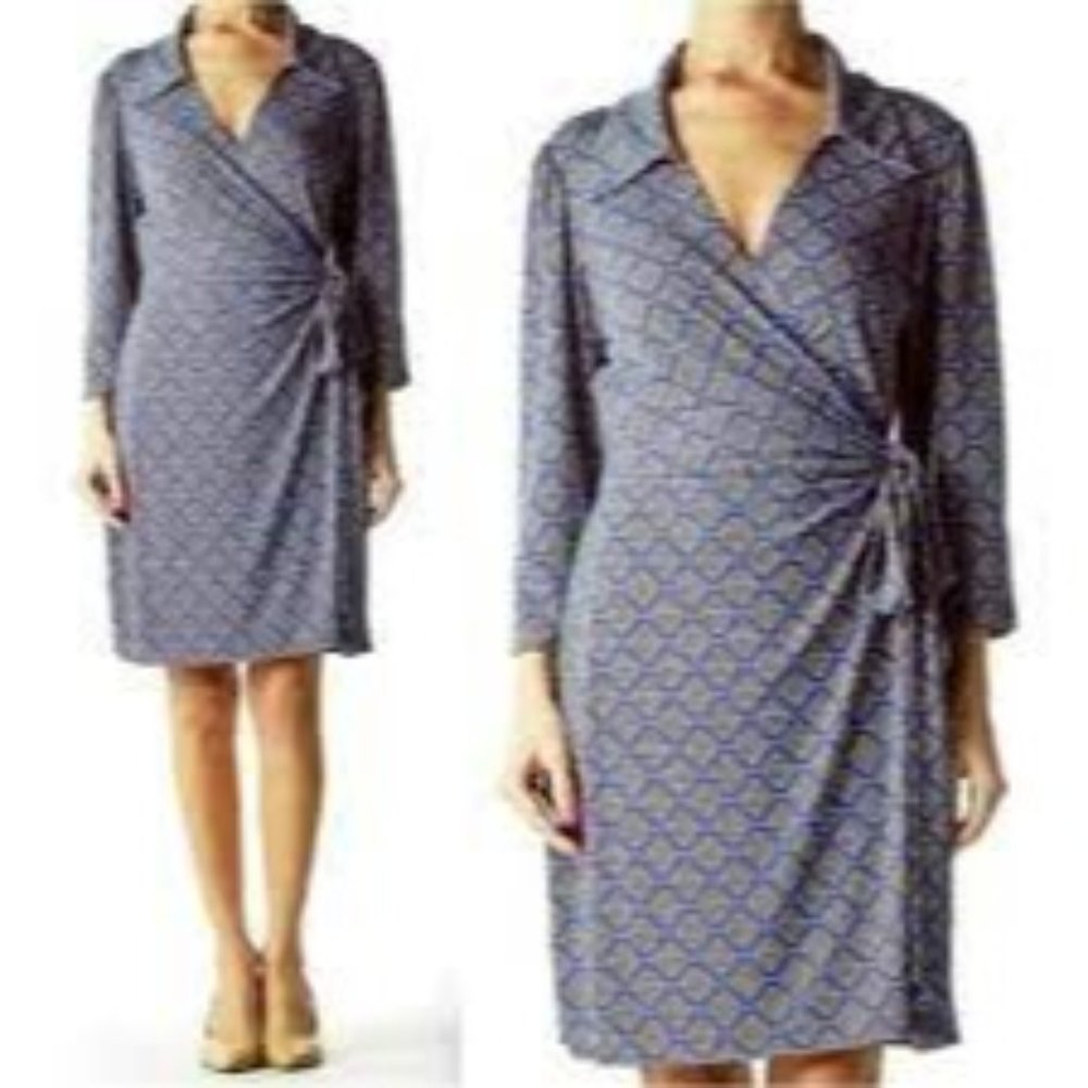 Laundry by Shelli Segal Women's Geometric Print Wrap Dress, L, NWOT